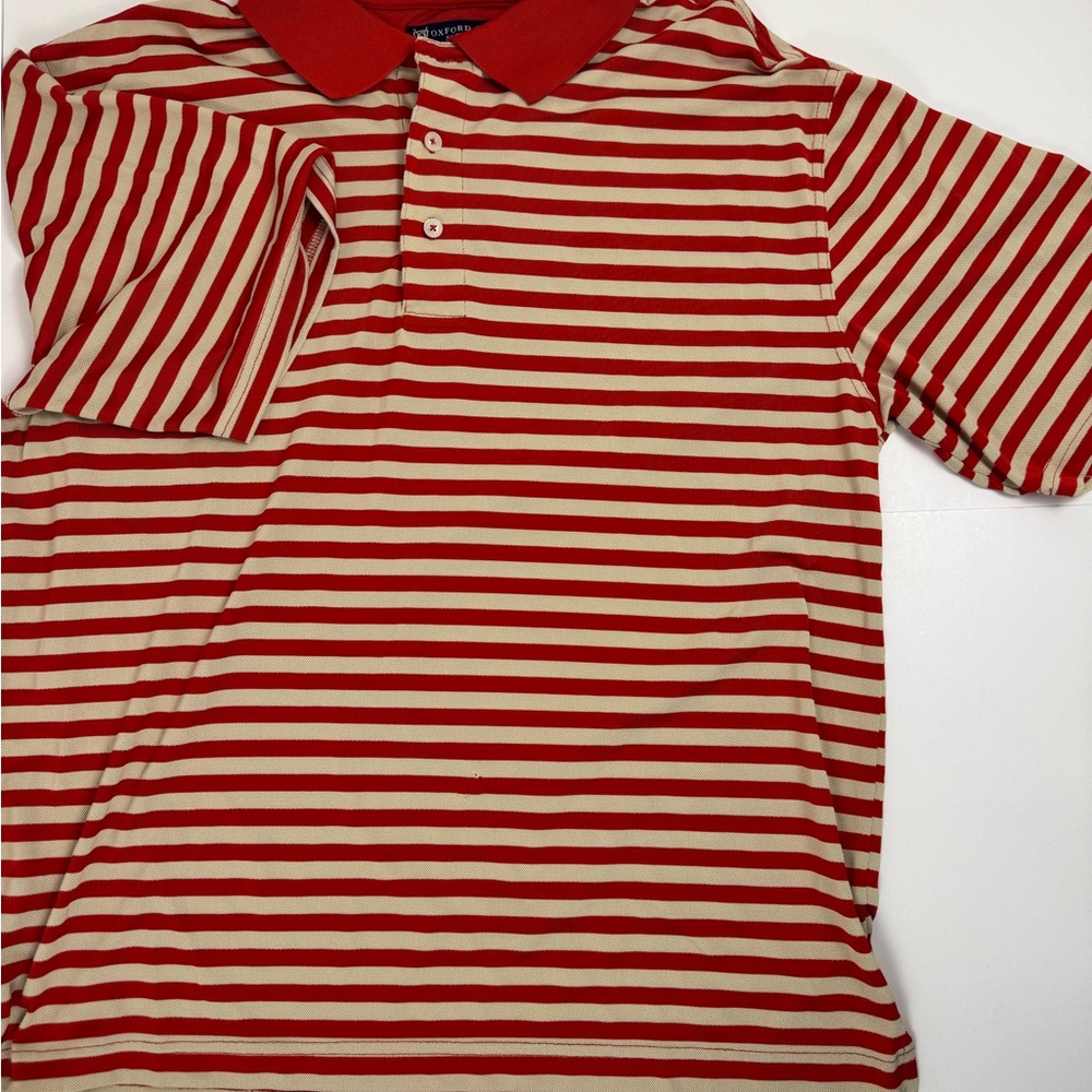 Oxford Golf Super Dry Mens Red Tan Stripe Polo Shirt XL‎ Polyester